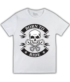 Прикольные футболки: born to ride - череп на белой